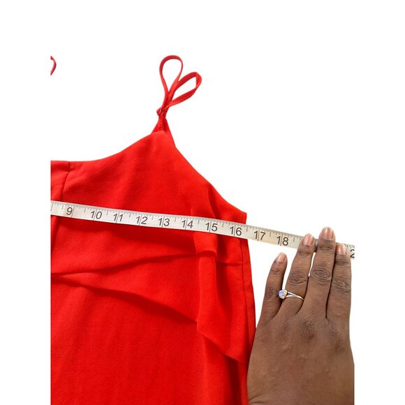 Lulus Into The Tropics Red Shift Dress With Ruffle Detail Spaghetti Straps Sz M - Picture 6 of 11